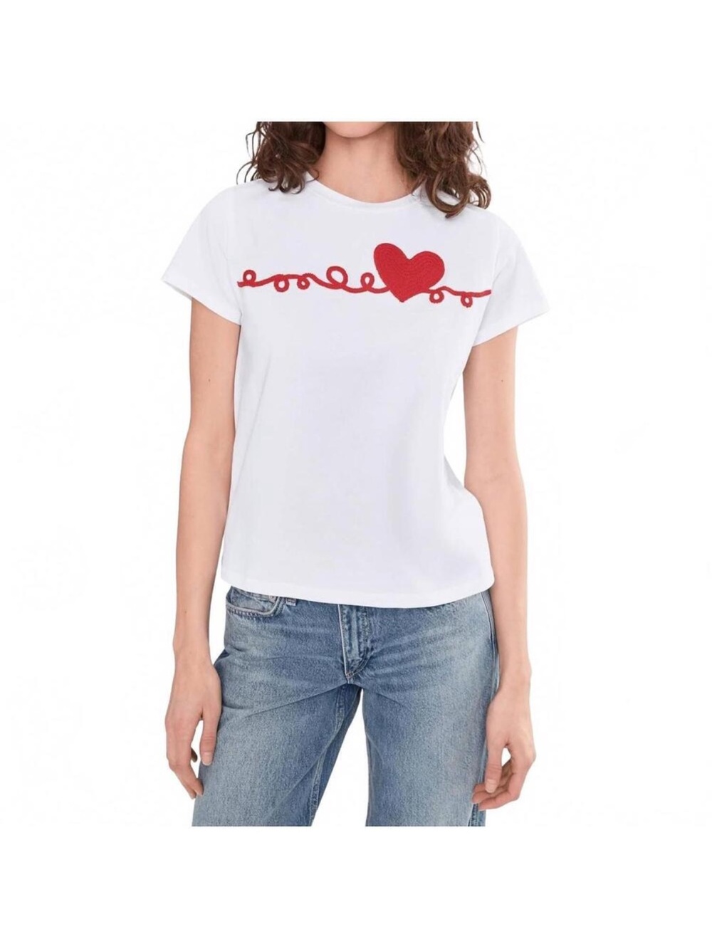 Elliott Lauren White blouse heart embroidered large NWT